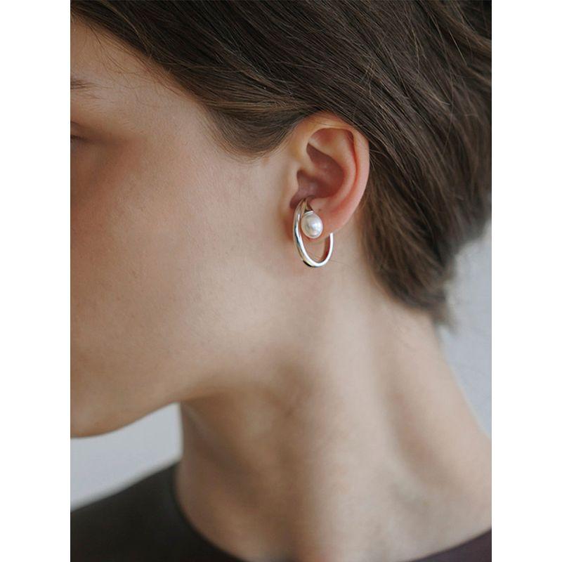 Niche Style Normcore Stylish and Unique French Retro Easy Matching Silver Inlaid Pearl Grace Fashion Non-Pierced Ear Bones Ear Clip