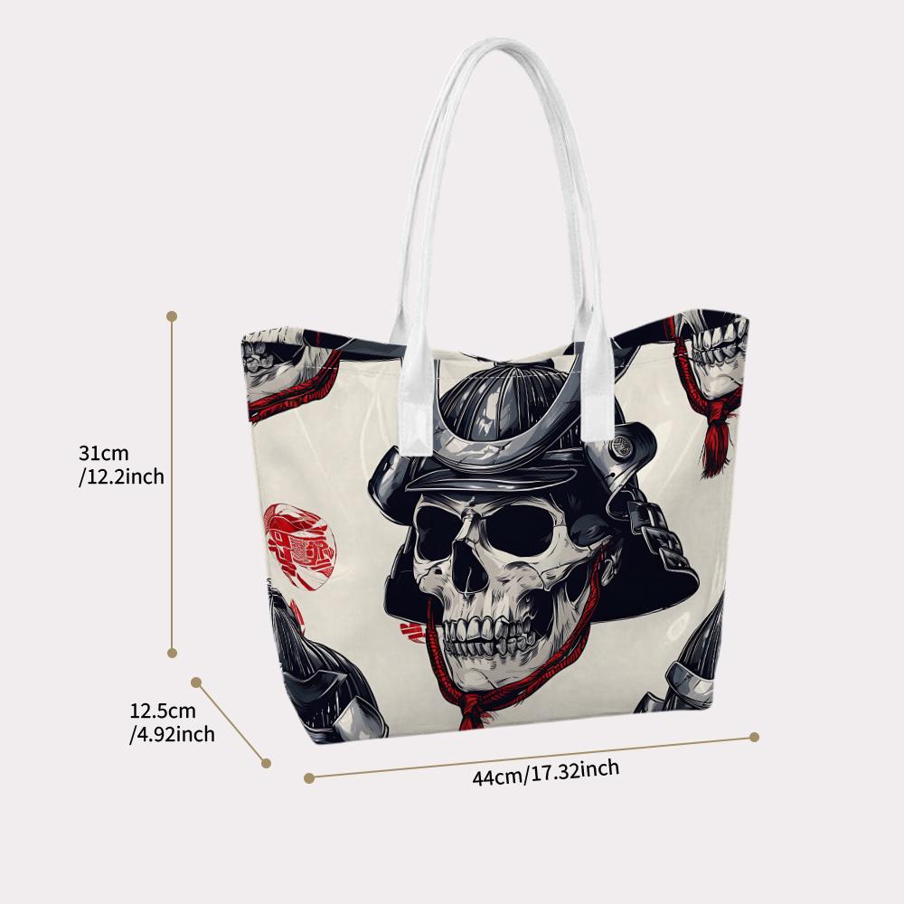 Japanese Samurai Skull Print Tote Bag Casual Large Capacity Handbag