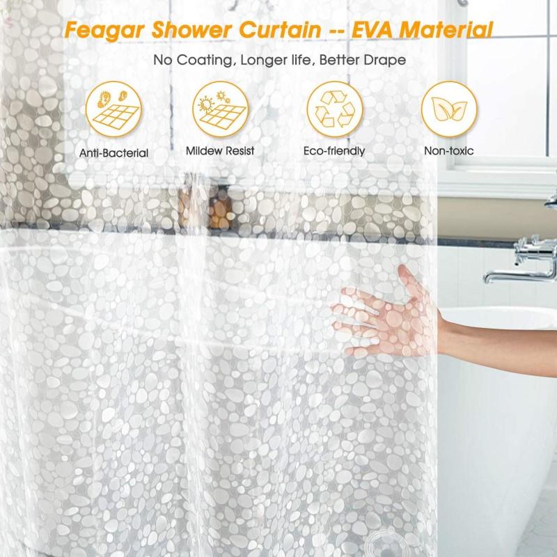 3D Translucent Shower Curtain Waterproof Mildew EVA Bath Curtains Bathroom Curtain with Hooks