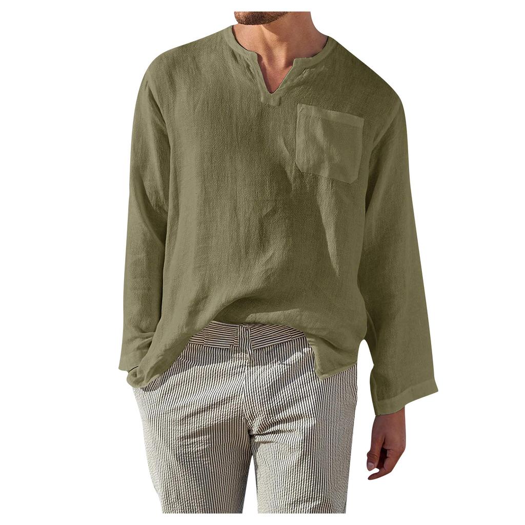 Designer Spring Summer Men's Casual Cotton Linen Color Long Sleeve Shirts Loose Stand Collar Shirts