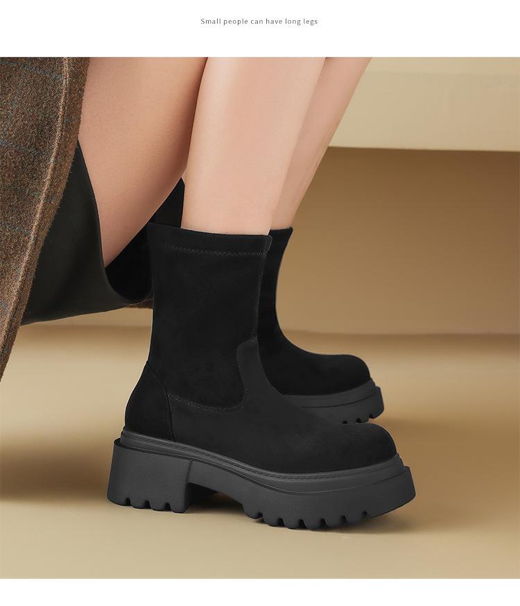 ZHR 2024 New Winter Stretch Boots: Short, Thick-Soled, Velvet-Lined, Trendy, Tall & Slimming Design.