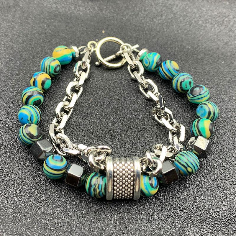 Mens Geometric Beaded Bracelet With Iron Chain For Travel Gift And Fashion Style