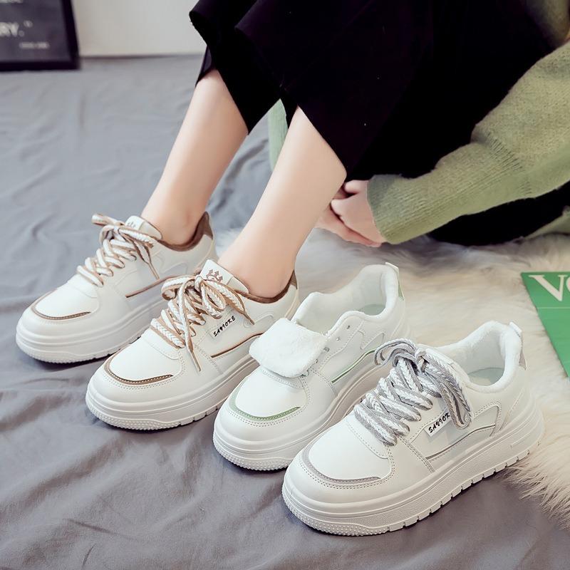 Velvet Little White Shoes Women's Autumn and Winter New Versatile Sports and Leisure Board Shoes Winter Cotton Shoes