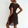 Bikini Cover Up Mesh Lightweight Sheer V-Neck Short Sleeve Beach Dress with Elastic Waist Design Anti-UV