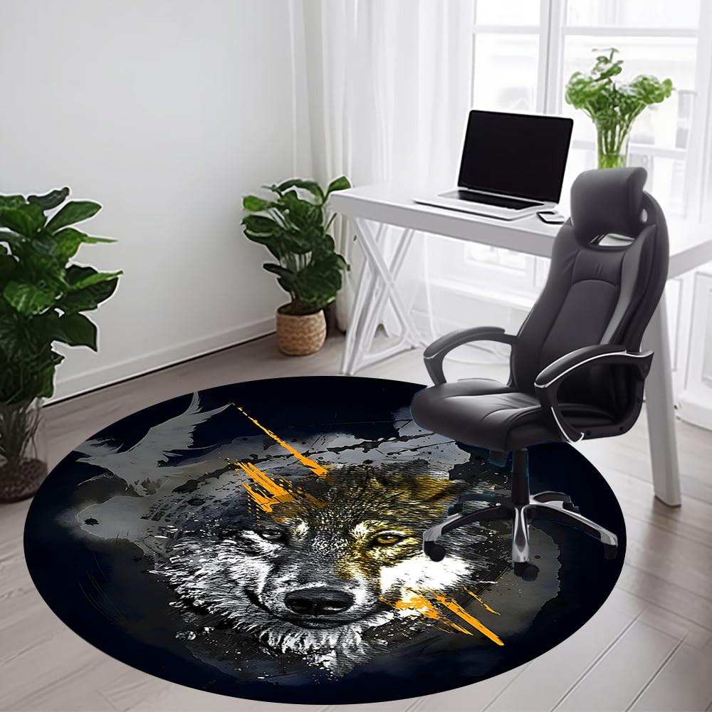 1pc Wolf Spirit Office Round Area Rug, Under Office Chairs Bedroom Living Room Home Decor, Room Deco