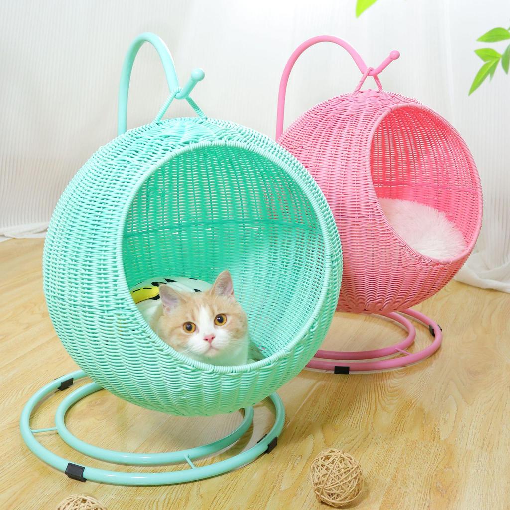 Rattan Cat Villa: Washable, Year-Round Cat House & Dog Bed