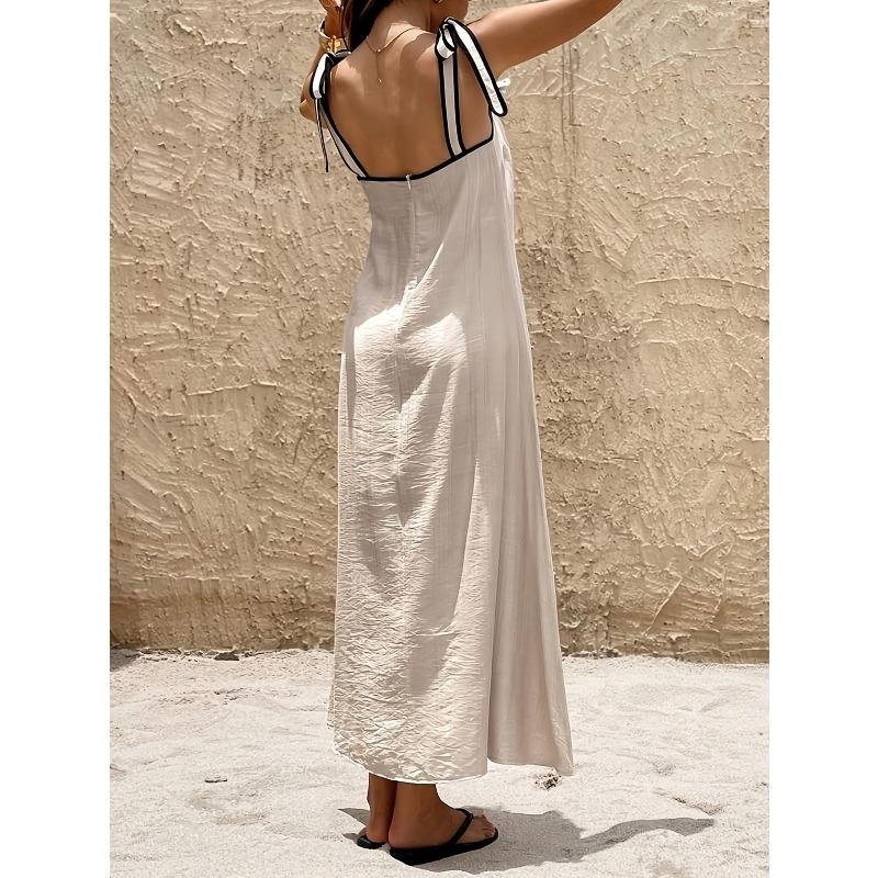 VEZFAA Women's Fashion Summer Spring Sleeveless Suspenders Loose Waistlinet Casual Dresses