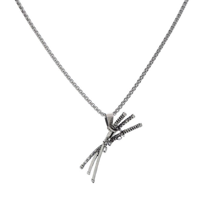One Piece Zoro Three Swords Anime Pendant Necklace for Men and Women - Onikiri Cosplay Style Trendy Accessory
