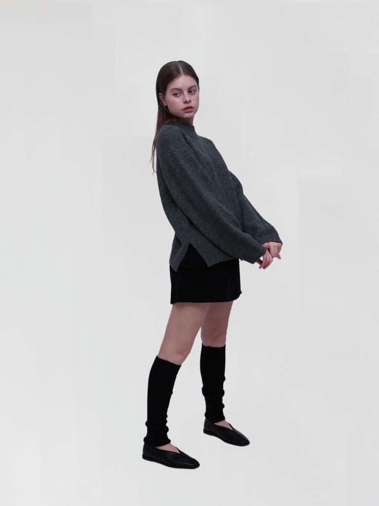 Kelidu Pullover Wool Mock Turtleneck Knit_Charcoal