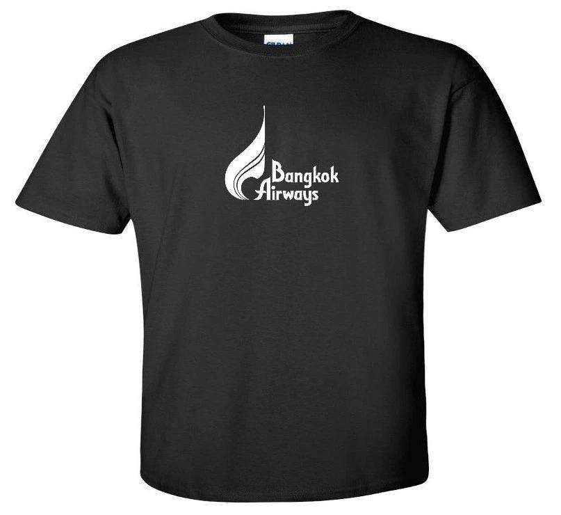 Bangkok Airways White Logo Thai Thailand Aviation Airline Black Cotton T-Shirt 3XL