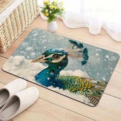 1Pcs Anti Fatigue Kitchen Rugs Snowy Blue Peacock  Print Waterproof Non-Slip Thick Cushioned Kitchen Mat Heavy Duty Comfort Standing Mat for Kitchen