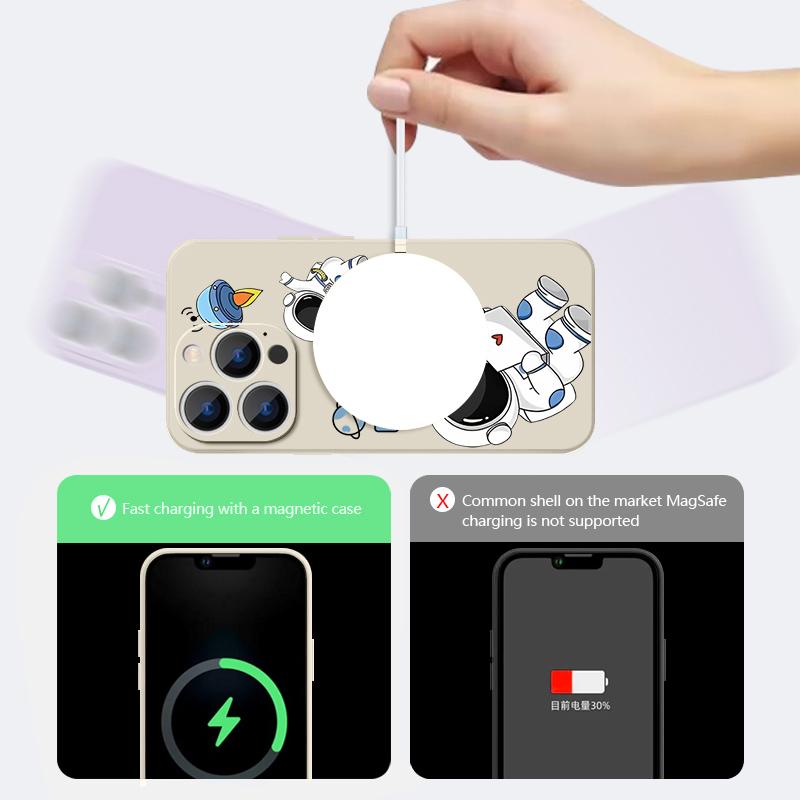 Cartoon Astonaut Planet Pattern Case For iPhone 16 Pro Max Magnetic For Magsafe Soft Cover For iPhone 17 15 14 13 Pro Max 17E 16E