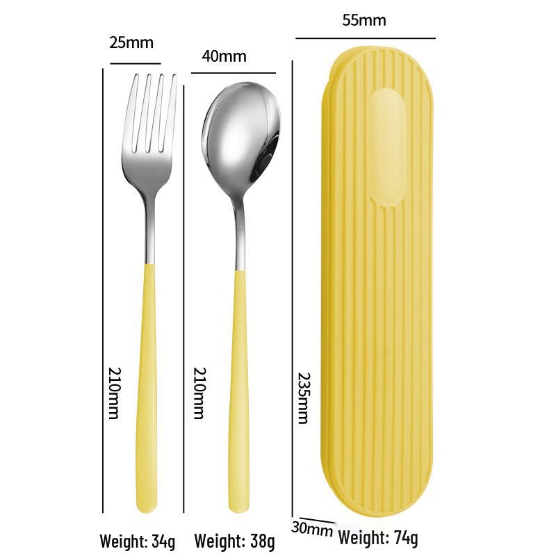 Set di Posate in Acciaio Inossidabile 304: Forchetta, Cucchiaio, Bacchette con Scatola a Strisce Verticali per Viaggio, Campeggio, Uso Studentesco