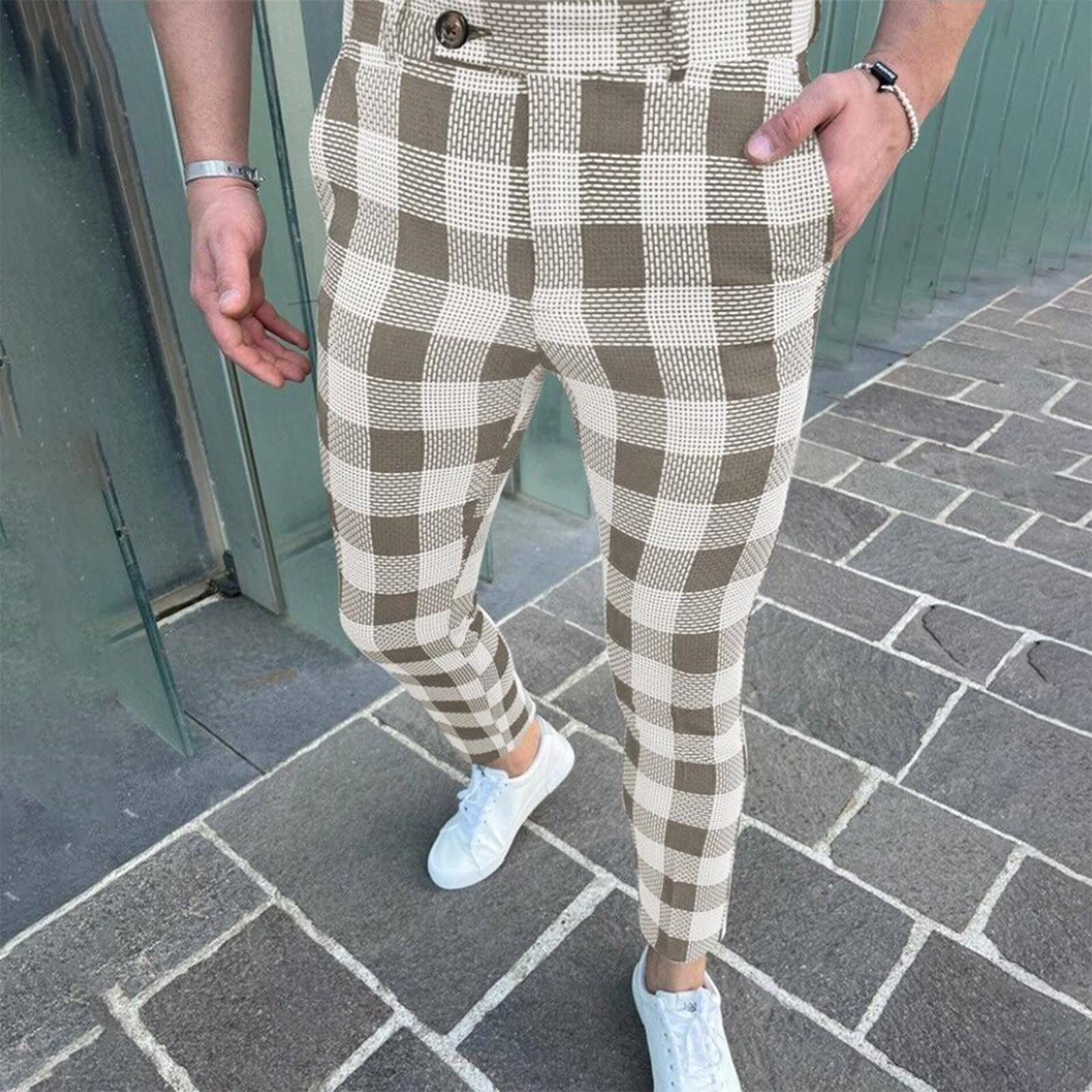 

(СУ)Чоловічі модні стрейч-штани Приталені брюки в клітку Ділові костюмні штани Повсякденні штани-гольфи XL світло-сірий колір