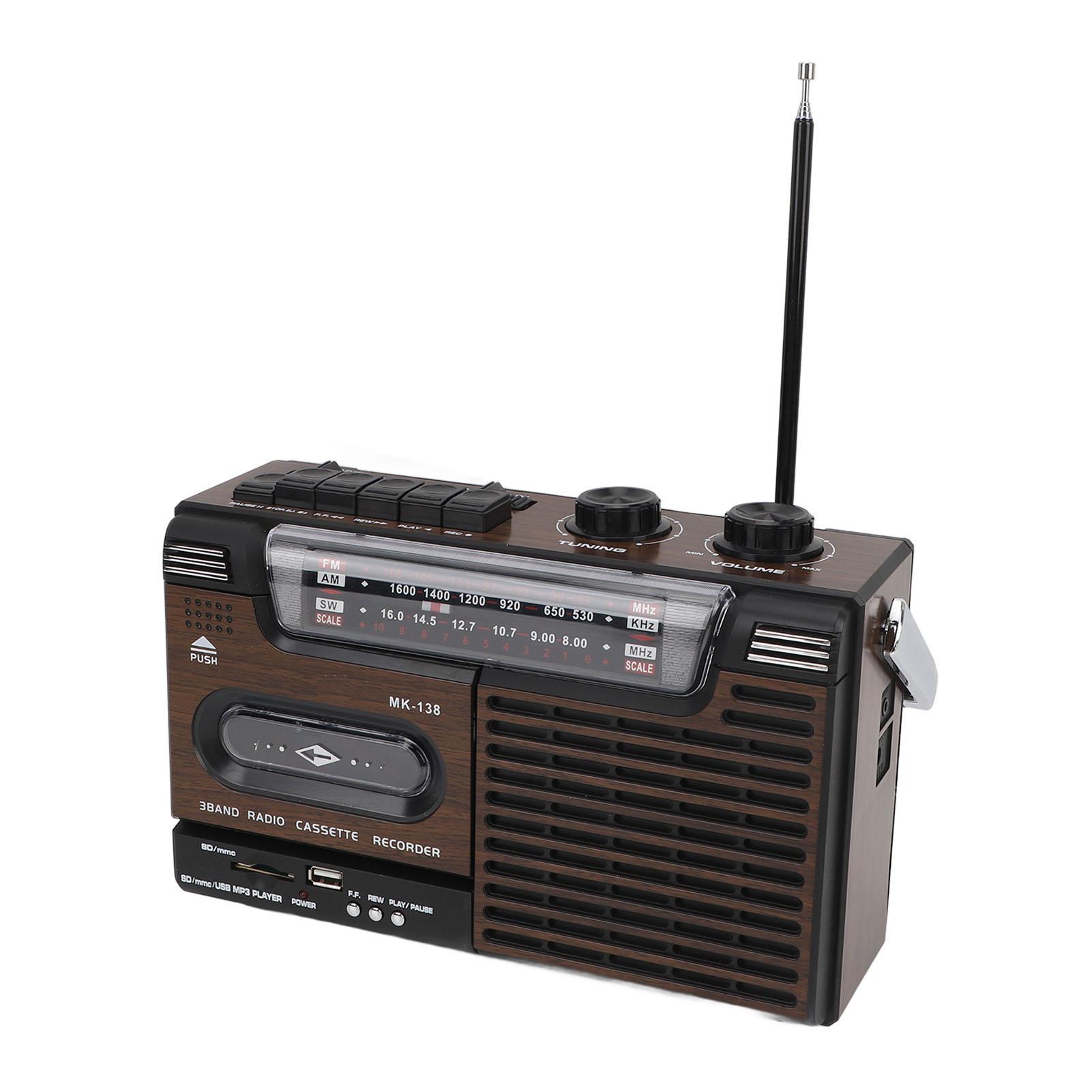 

Портативный кассетный плеер в стиле ретро с 4-полосным AM SW FM радио с эффектом ближнего поля для автомобиля, текстура древесины, США US Plug