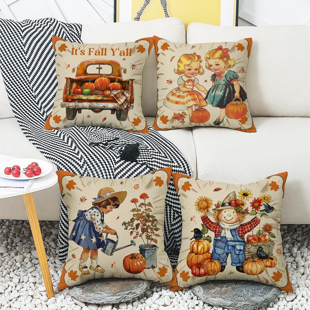 New Thanksgiving Autumn Cushion Pumpkin Maple Leaf Letter Print Sofa Cushion Cover Cushion Decoration