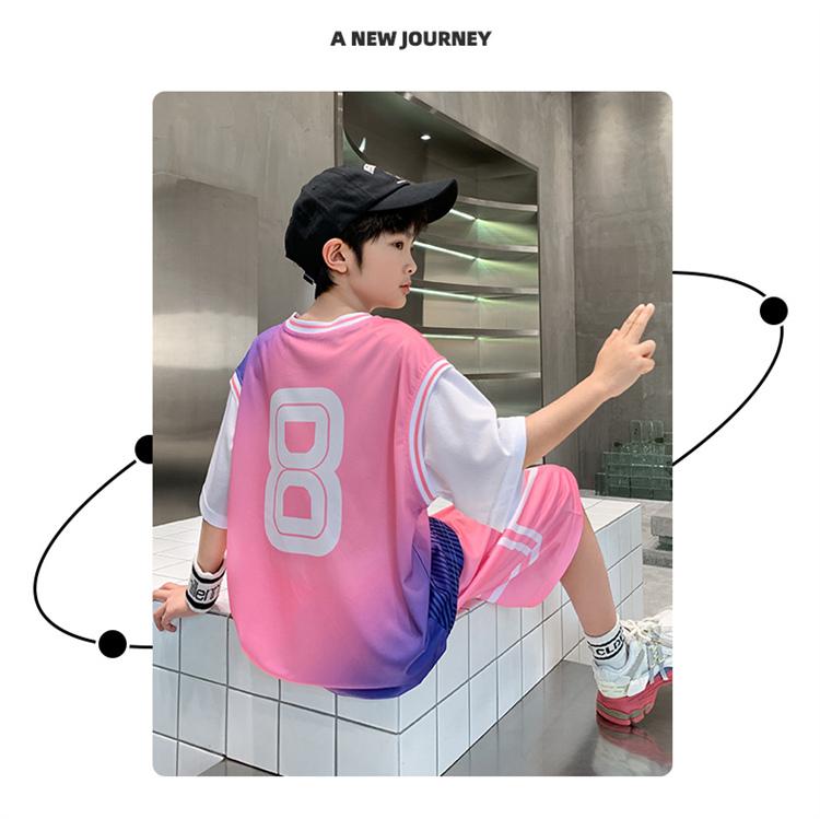Boys' summer basketball suit set new 2026 mid to large children's summer short sleeved quick drying sports football suit trend