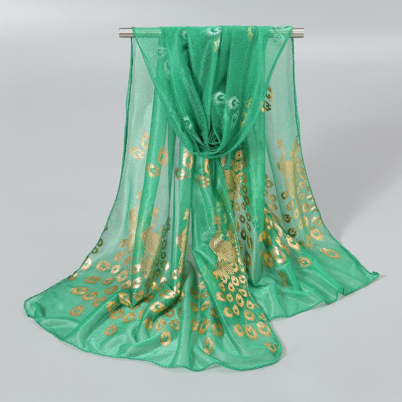 Schleier Pfau Heißprägung Gold Glitzer Schal Schal Damen Elegant Lange Schals Premium Temperament Schleier Kopfbedeckungen 170*60cm