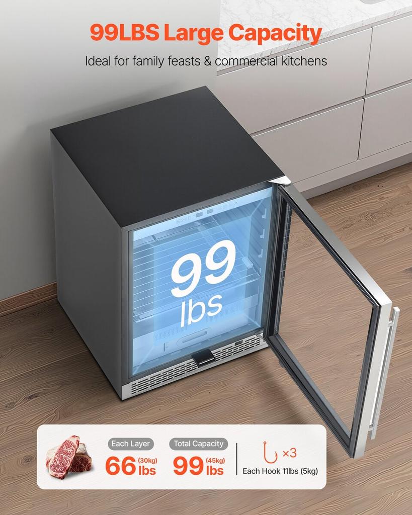 45 KG Dry Aging Fridge for Steaks, Dry Ager Refrigerator for Meat with Precise Temperature & Humidity Control, Freestanding & Under Counter Beef Aging