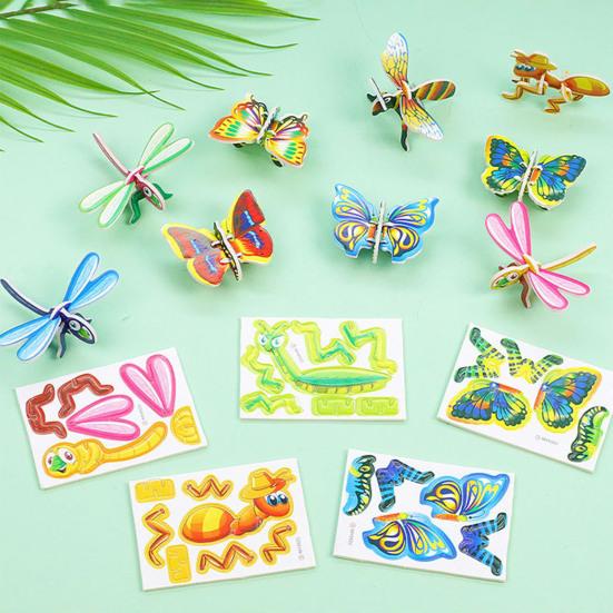 100Pcs/Set Kids 3D Puzzle Toy Number Animal Dinosaur Airplane Tank Spinning Top Cognition Jigsaw Assembly Educational Game Kit
