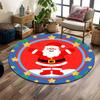 Cheerful Santa with Stars and Greenery Print Round Rug, Living Room, Bedroom, Playroom Carpet, Non Slip Floor Mat, Gift