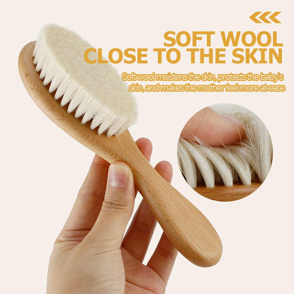 1Set Brush and Wooden Comb Set for Newborns Natural Hair Care Detangling Scalp Stimulation Gentle Shower