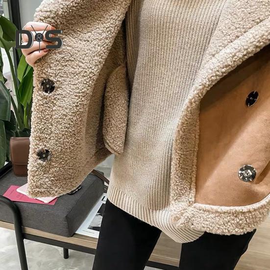 Women Waistcoat Sleeveless Lapel Double-Breasted Short Style Solid Color Casual Cardigan Thickened Velvet Lining Vest Coat