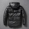 Chinese Size Thick Men Leather Jacket Hood Warm Down Coat Winter Long Down Jackets Genuine Cow Leather Coats Mens Clothing