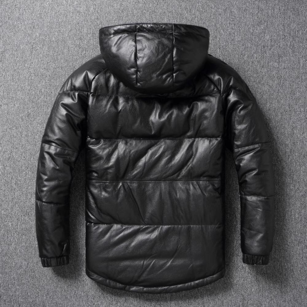 Chinese Size Thick Men Leather Jacket Hood Warm Down Coat Winter Long Down Jackets Genuine Cow Leather Coats Mens Clothing