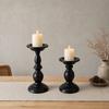 Jijijing Vintage Candle Holder, Black Matte Pillar Holders, Metal Heat-Resistant Stand for Scented Candles And Tealights, Retro Candlestick