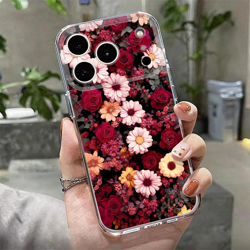 Retro Floral Pattern Case For iPhone 17 Pro Max Coque iPhone 16 15 14 13 Pro Max 11 Clear TPU Silicone Soft Cover