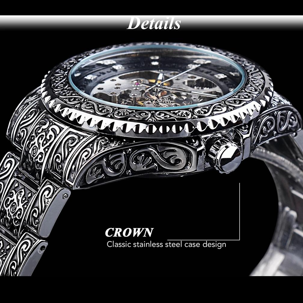 Mechanische Herrenuhr Automatische Armbanduhr Luxus Diamant Edelstahl Skelett Uhren Gold Relogio Masculino