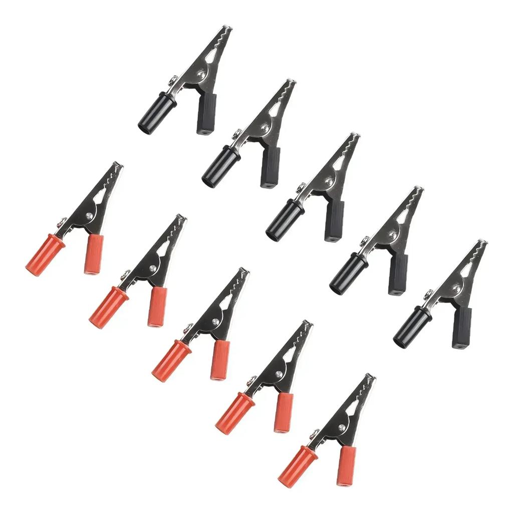 Set of 10 Insulated Electrical Crocodile Clips with 5 Amp Capacity and Screw Holes for Secure Wiring and Testing Applications