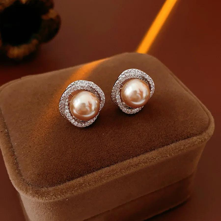 Zirkon Vortex Perlenohrringe für Damen 2025 Französisch Retro Vielseitige Mode Steckerohrringe High-End Leichter Luxus Zirkon