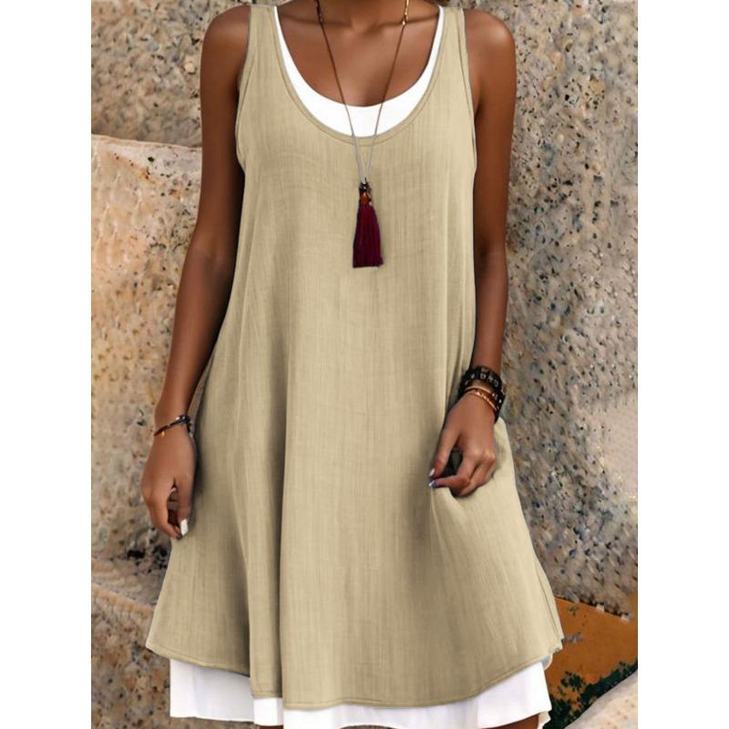 TIFICY Damenmode Sommer Frühling Einfarbig Druck Ärmellos U-Ausschnitt Lockere Taille Freizeitkleider