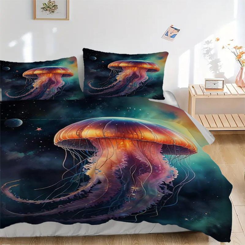 3pcs Anime Jellyfish Bedding Set - Includes One Quilt Cover and Two Pillowcases (No Core) - Perfect for Bedroom and Guest Room Decoration, F