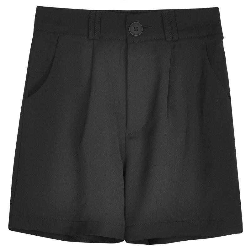 2026 Women's Black High-Waisted Wide-Leg Shorts & Casual Suit Pants with Elastic Waist