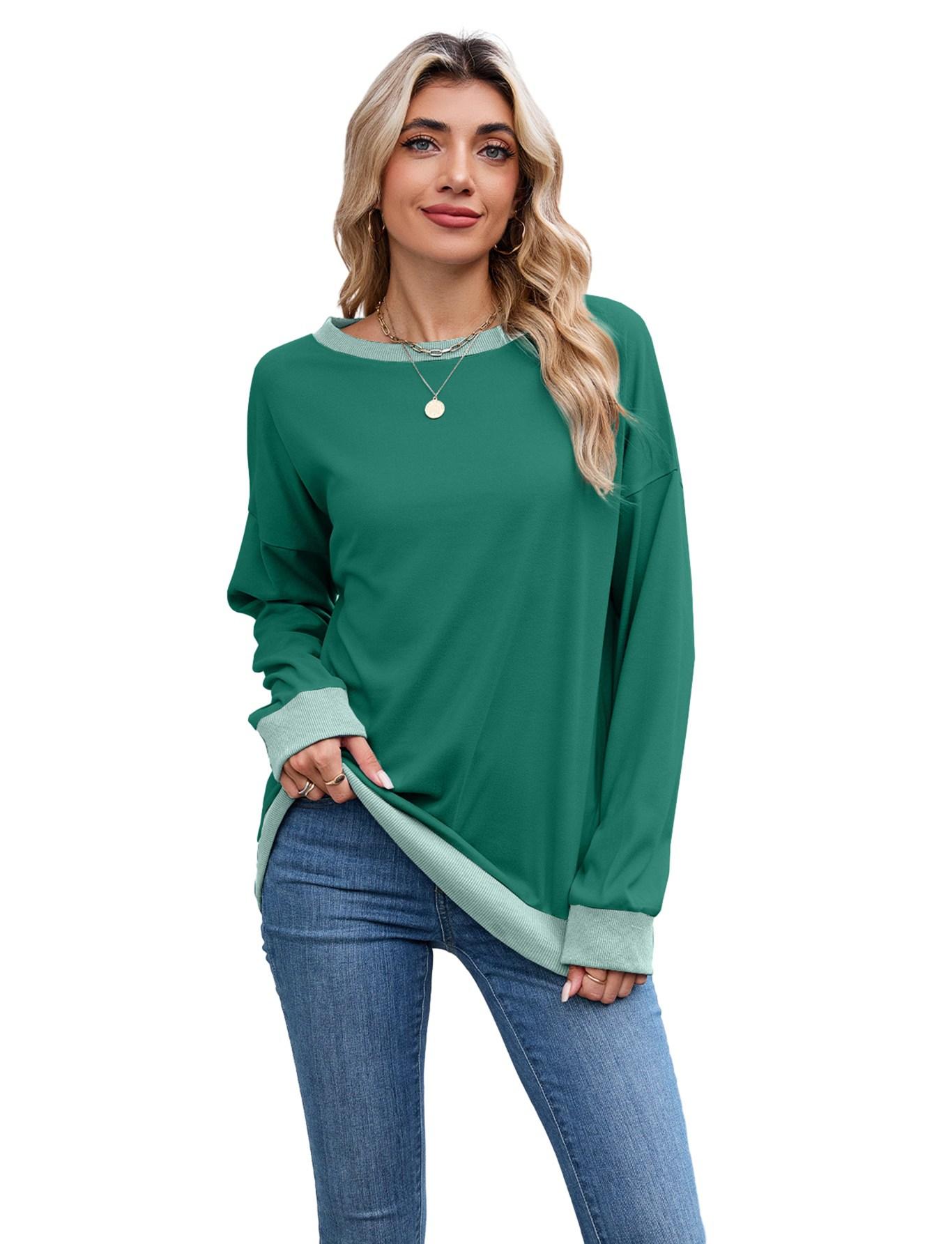 Women Crew Neck Loose-fitting Top Long Sleeves Shirt M