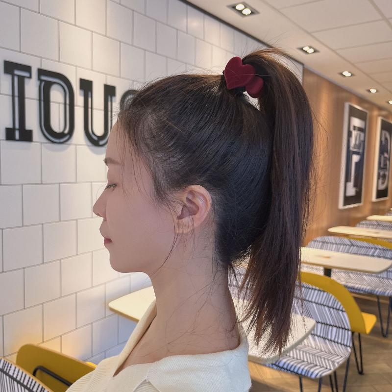 2PCS Vintage Solid Color Flocking Heart Hairpin Simple Grabber High Tail Wagon Style Hair Accessories For Men Women Children