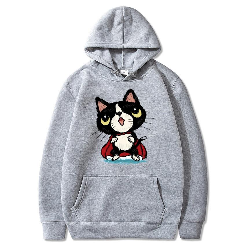 Autumn and winter cat cartoon printed hoodie classic style college style men's and women's pullovers daily fashion warm hoodie