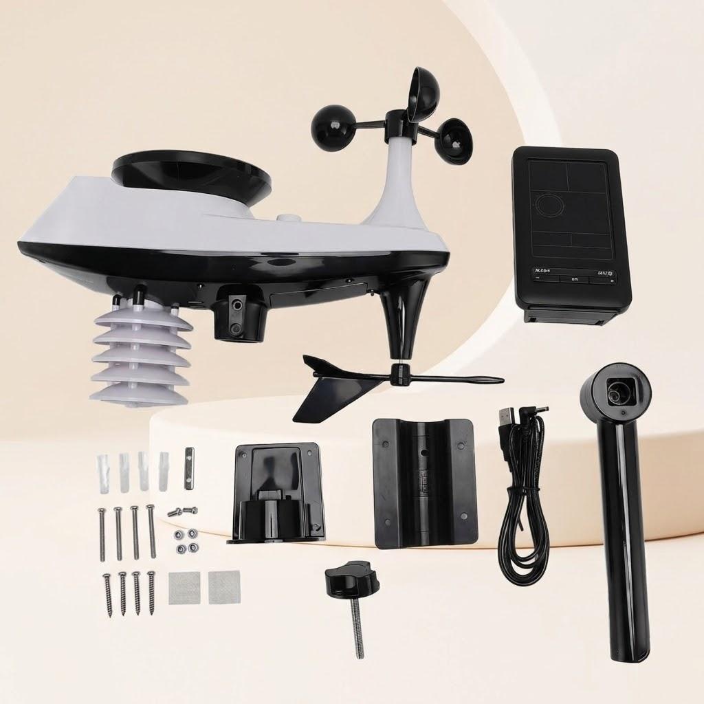 

Smart Weather Station with App Auto Timer Perpetual Calendar Temperature Humidity Wind Speed Rainfall UV TVOC Monitoring белый