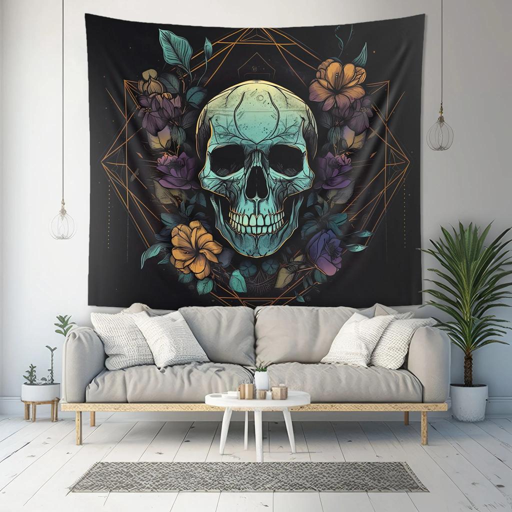 Dark Flower Skull Tapestry Bohemian Background Cloth Gothic Style Living Room Decoration Room Decoration