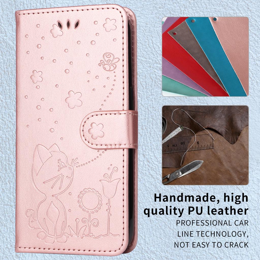 For Oppo Reno14 5G (China)/Oppo Reno14 F 5G/Oppo Reno14 5G (Global) Leather Wallet Case Cat Bee Pattern Phone Cover Stand