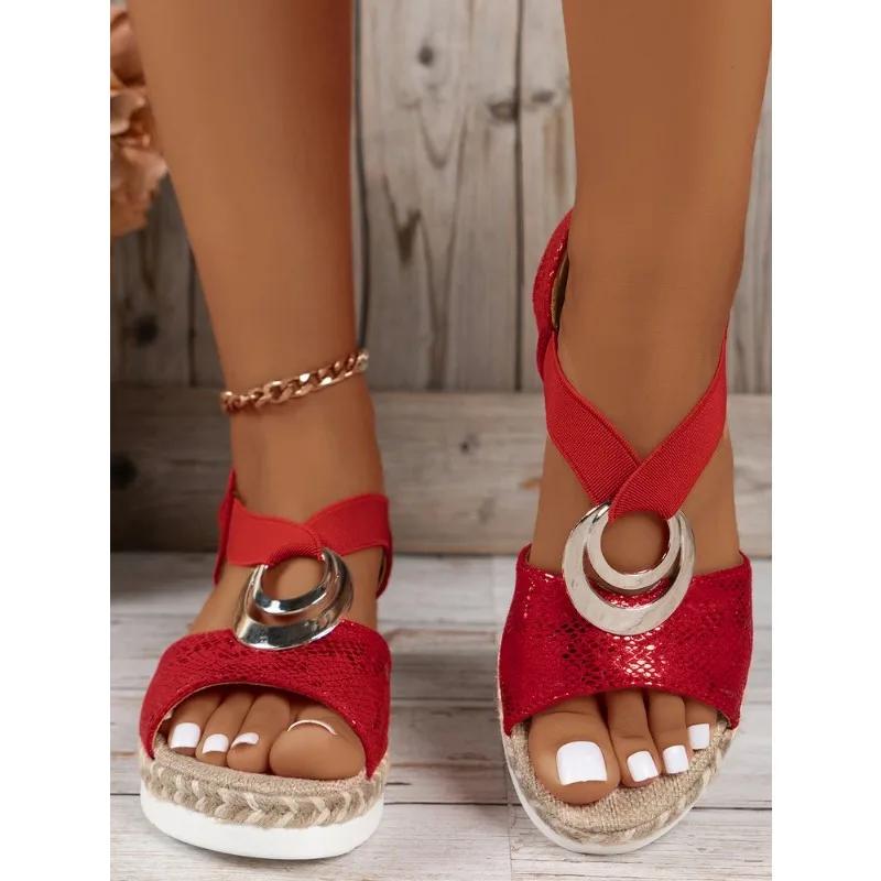 Fløyelssko Mellomhøy Hæl Sandal for Kvinner Åpen Tå Drakt Kvinne Beige Stor Størrelse Tresko Kile Muffins sko Spennestropp Semsket skinn Me