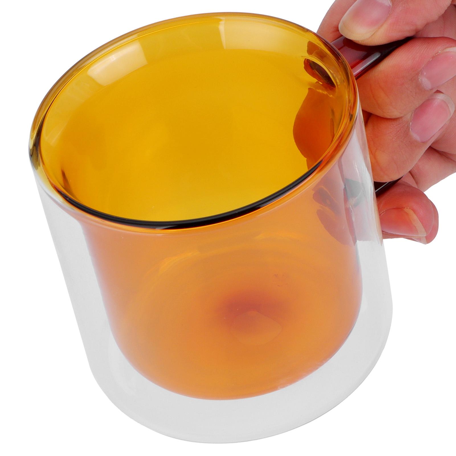 250ml DoubleLayer Mug HeatResistant Cylindrical Transparent Cup for Milk Coffee Home(Yellow )