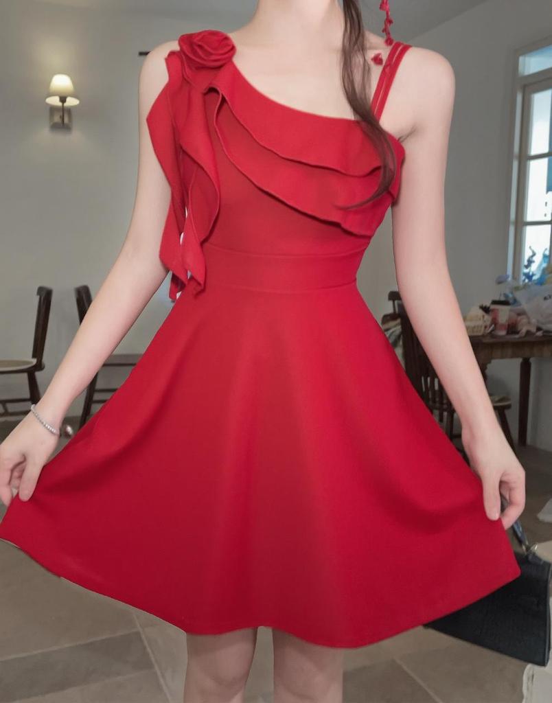 Rüschen 9727 Weiter Saum A-Linie Kurzes Kleid - Schlankmachendes Nachtclub-Outfit für weibliche Technikerinnen