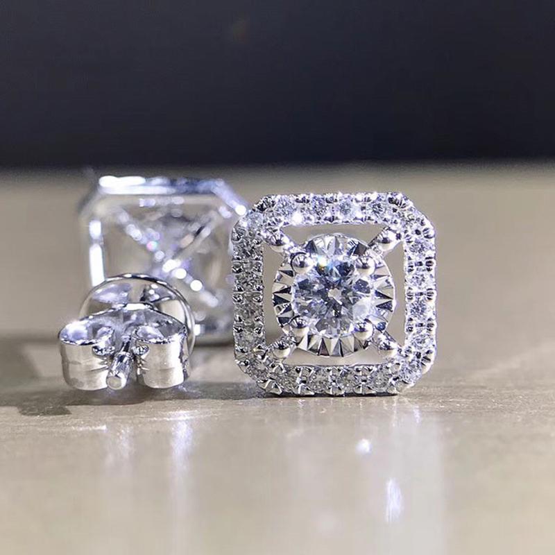 Simple Square Shaped Stud Earrings for Women Full Cubic Zirconia Shiny Wedding Jewelry Statement Earrings Wholesale Lots