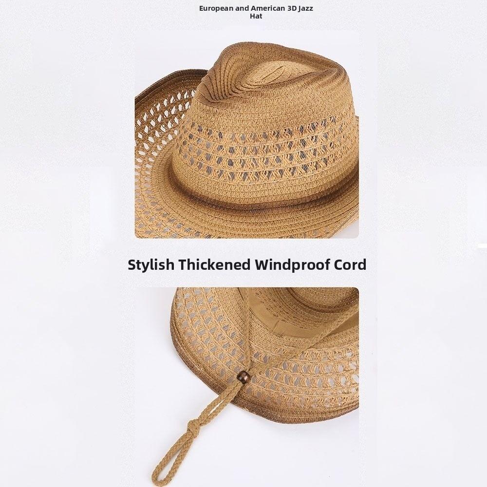 Retro Sunscreen Straw Hat Hollow Out Wide Brim Beach Hats Western Cowboy Hat Summer