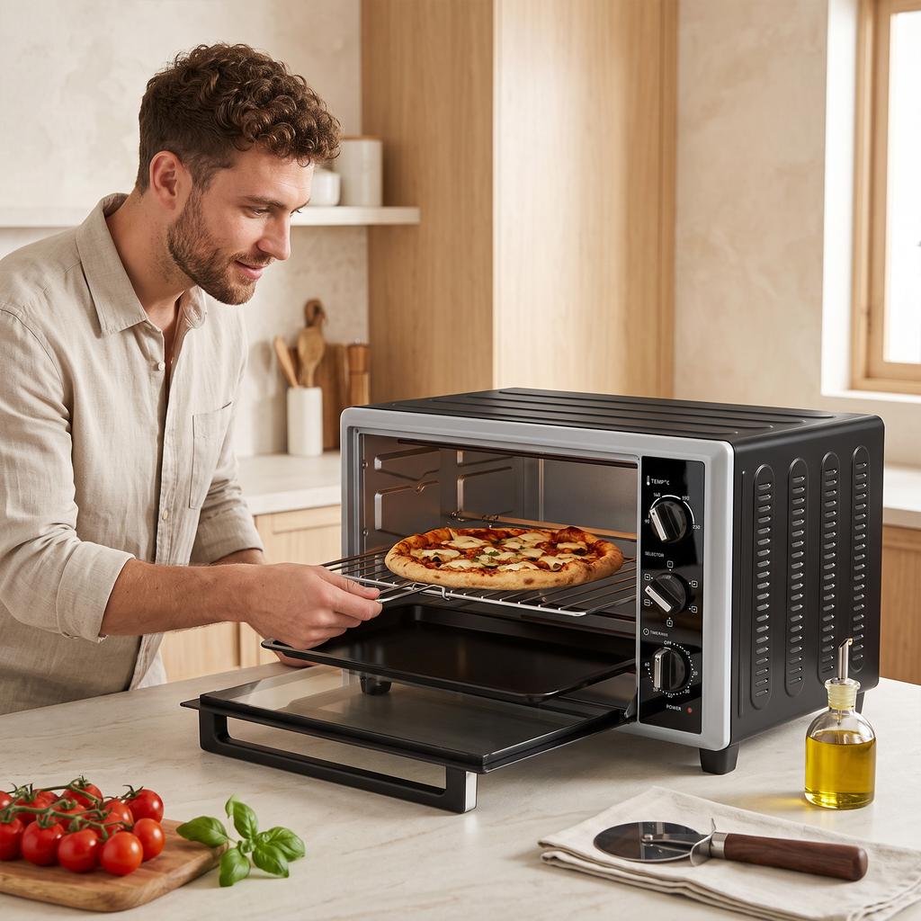 46 L Mini Oven with Rotisserie, Convection, Temperature Control and Timer, 1800 W, Black