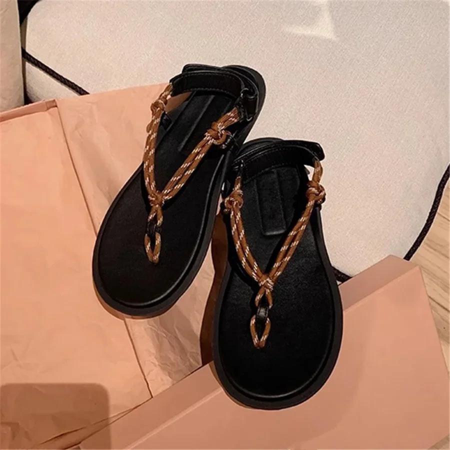 Retro Rope Women Sandals Ladies Casual Flat Shoes Summer Beach Flats Sandalias Mujer 2026 New Holiday Vacation Flip Flops